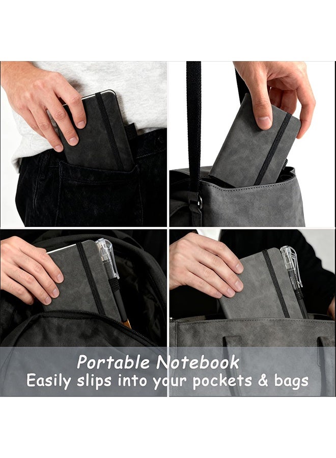 2 Pack Pocket Notebook Journals, 4.3 inches x 3.1 inches 200 Pages Small Notepad Notebooks for Note Taking, Thick Lined Paper, Leather Cover With Pen Holder (Black & Gray) - Image 5